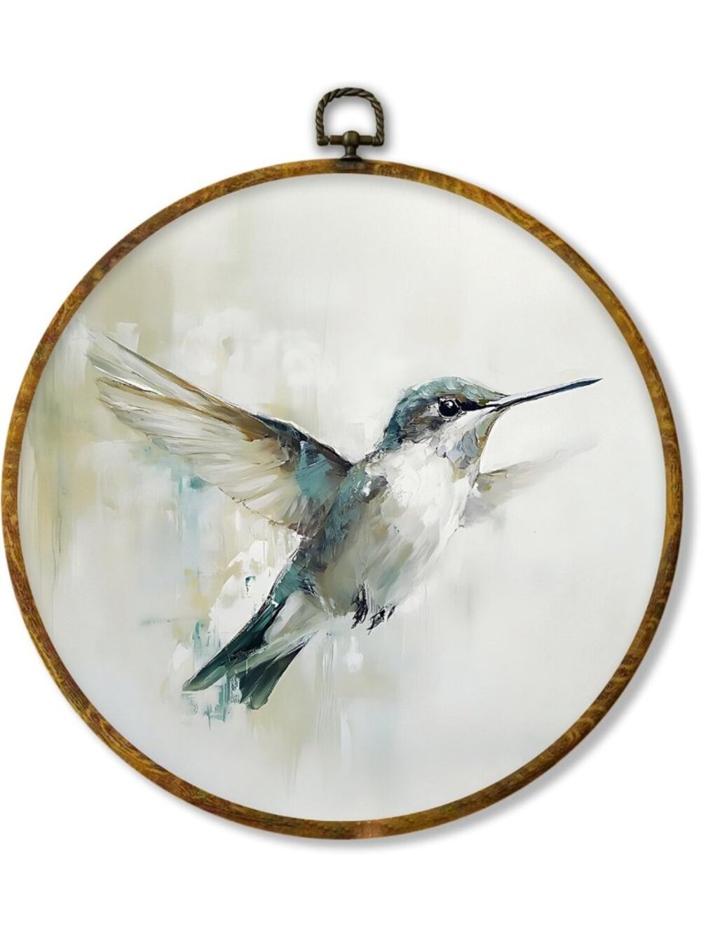 Vintage Hummingbird Round Wall Art - Watercolor Farmhouse Decor, 10x10 Inches